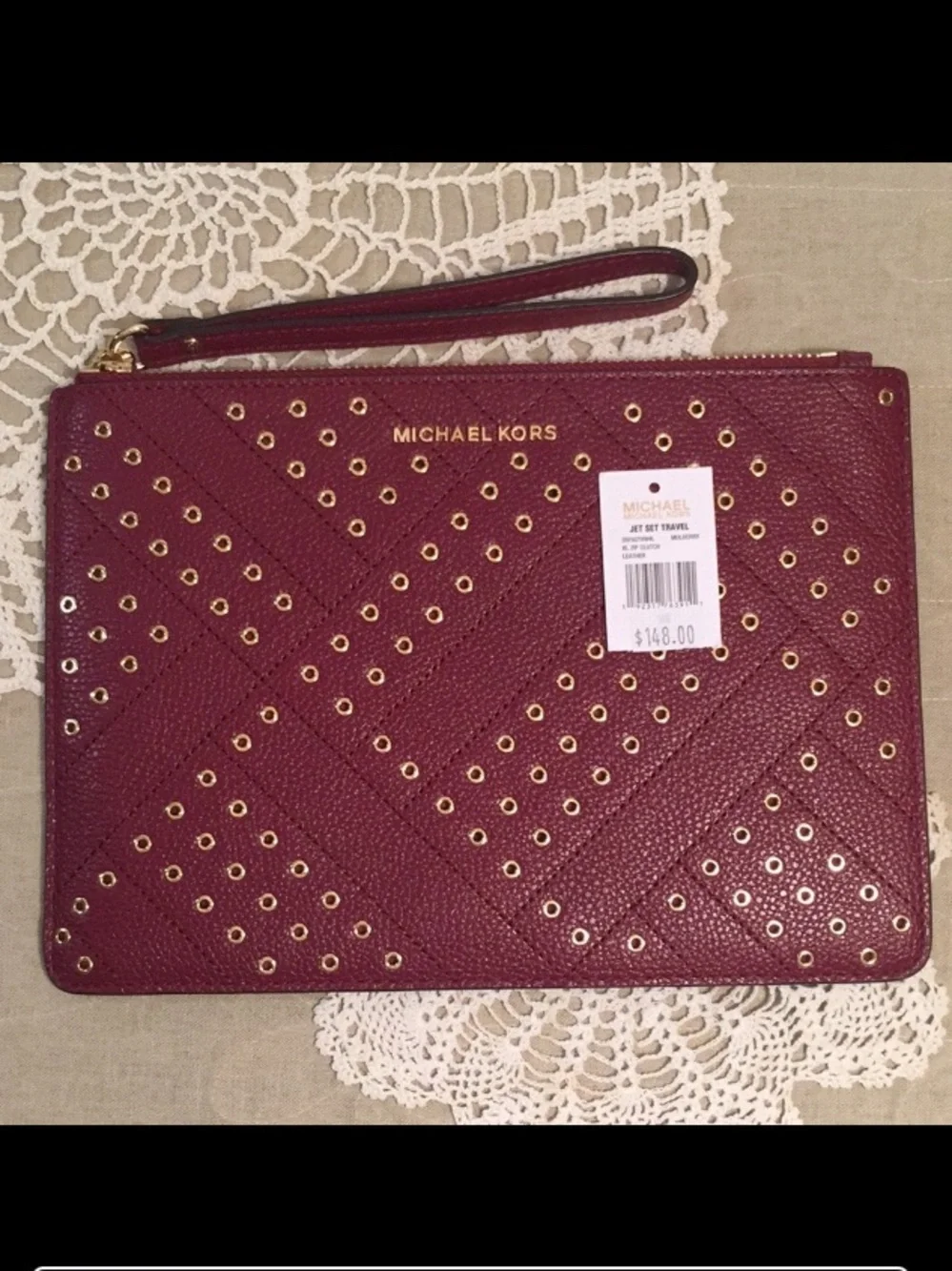 Michael Kors Mulberry Jet Set Travel XL Zip Clutch New